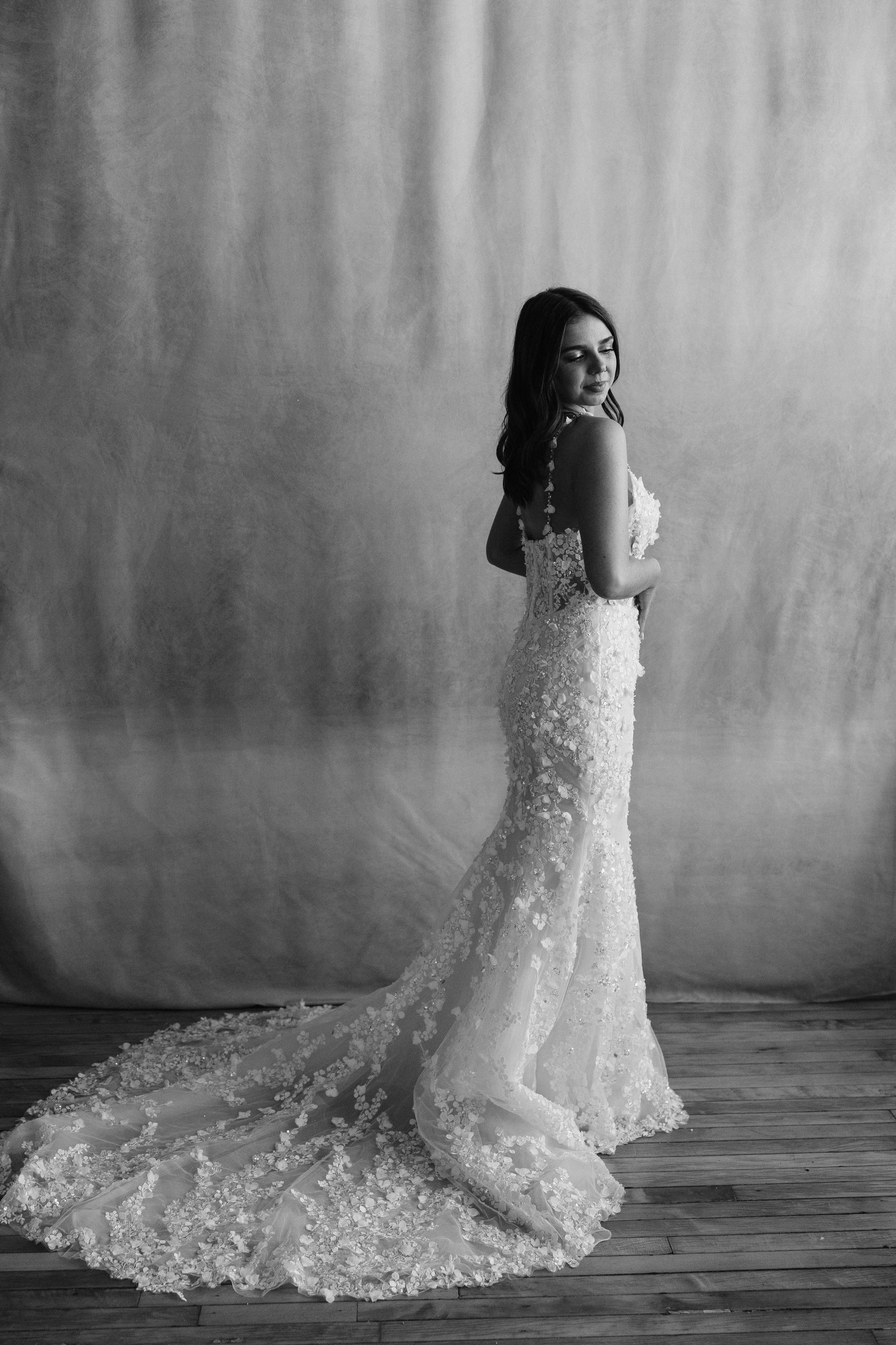 Scoop Neck Mermaid Gown with  Flowers & Petal-Embellished Spaghetti Straps