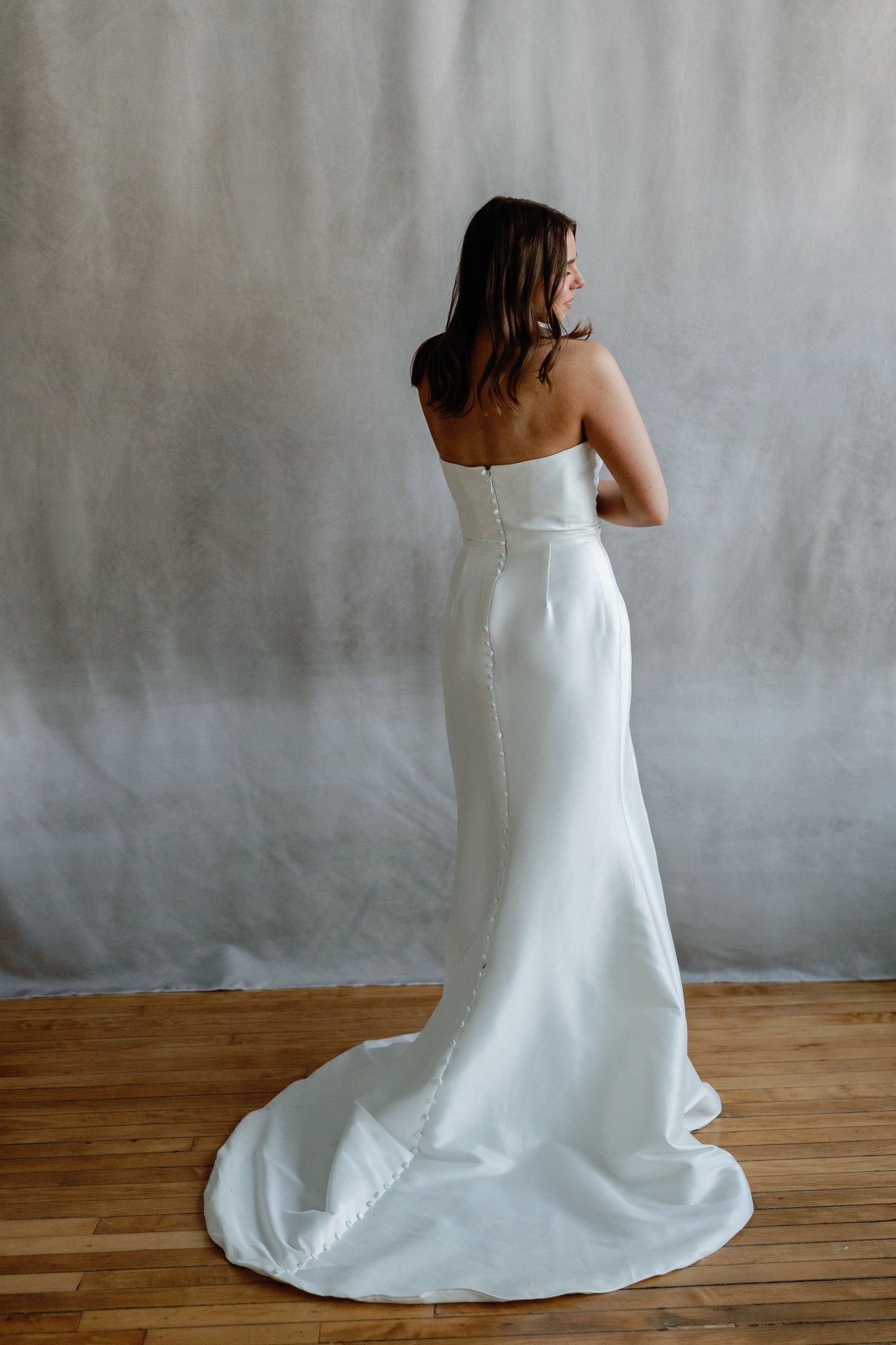 Siena Fit-and-Flare Satin Wedding Gown with Button Back Detail