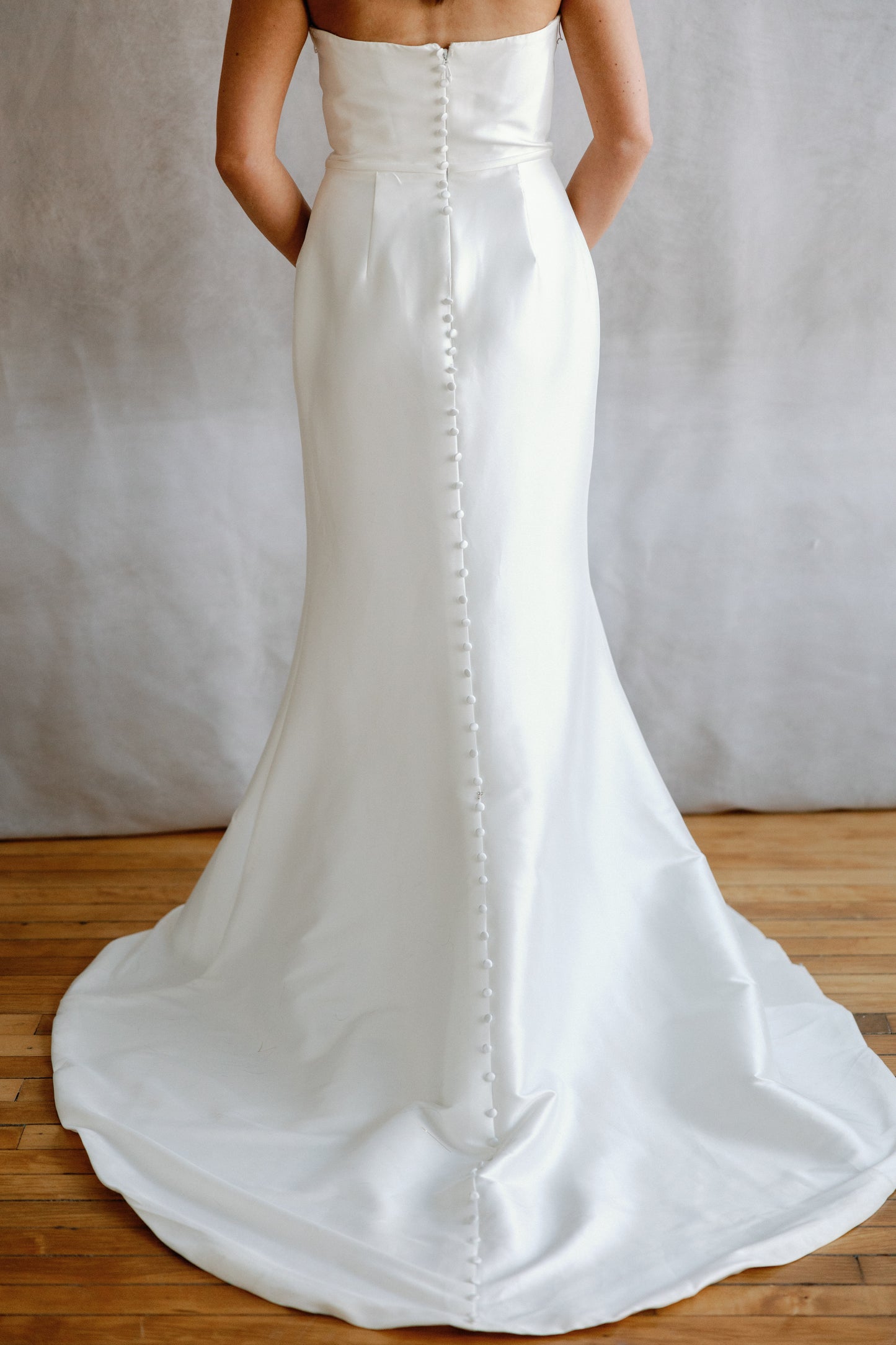 Siena Fit-and-Flare Satin Wedding Gown with Button Back Detail