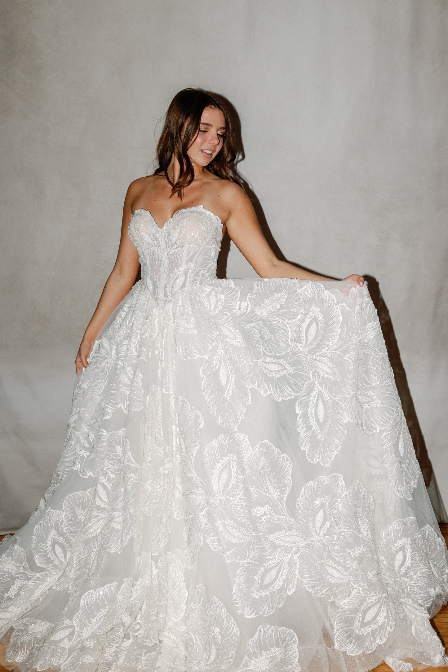 Isla Sweetheart Neckline Ball Gown with Floral Lace Detail