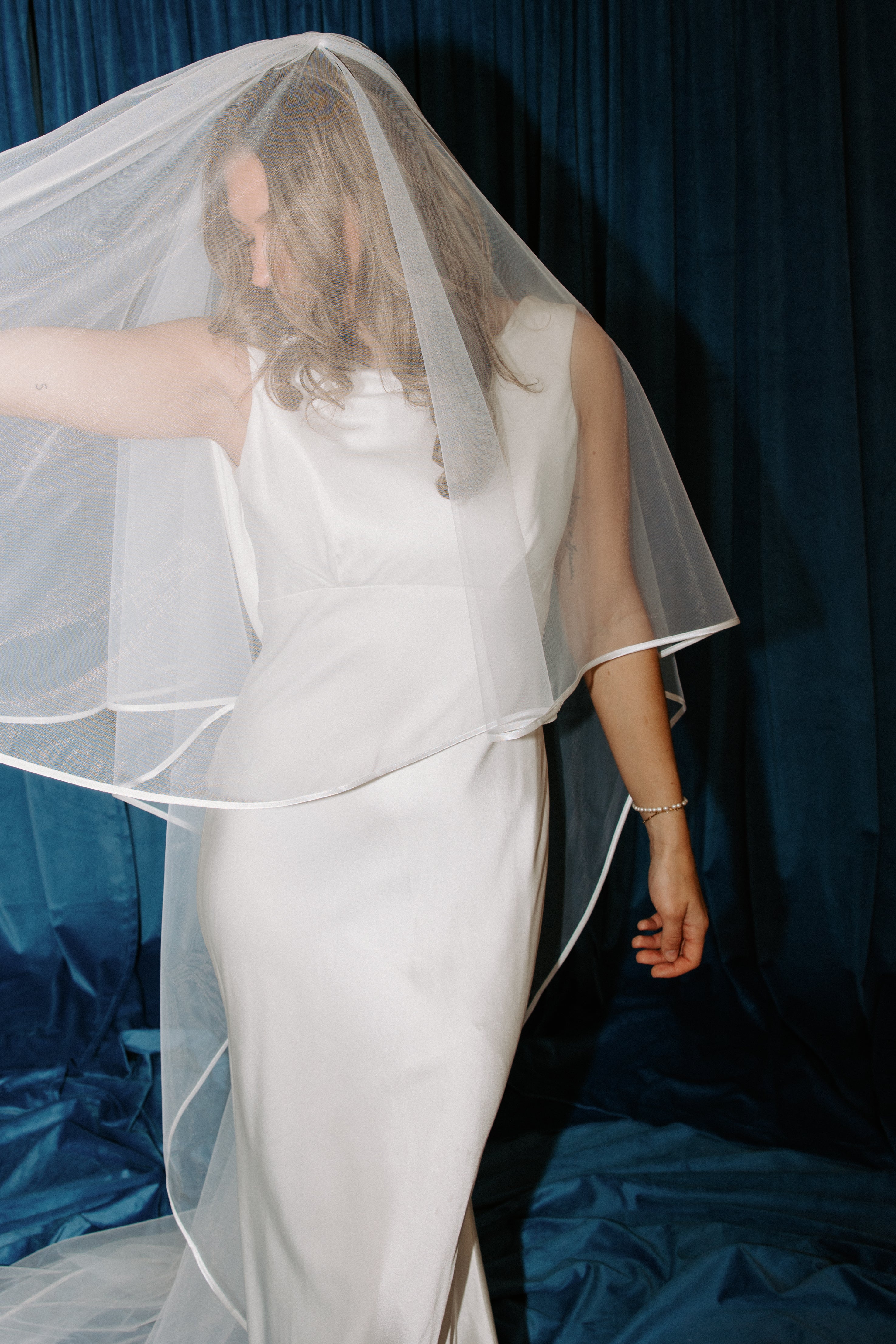 The Marbella Veil | Ribbon Edge Cathedral Wedding Veil with blusher