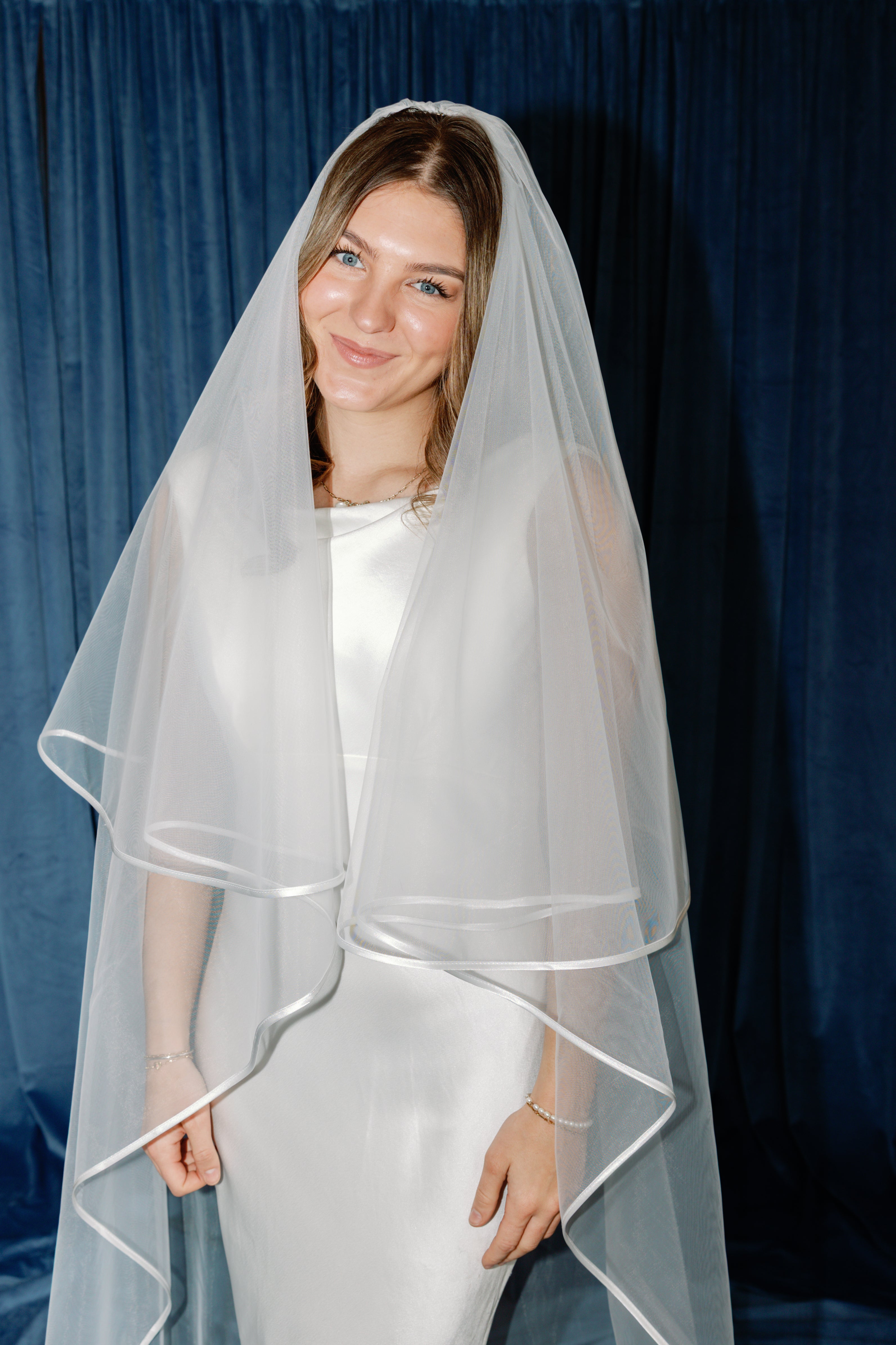 The Marbella Veil | Ribbon Edge Cathedral Wedding Veil with blusher