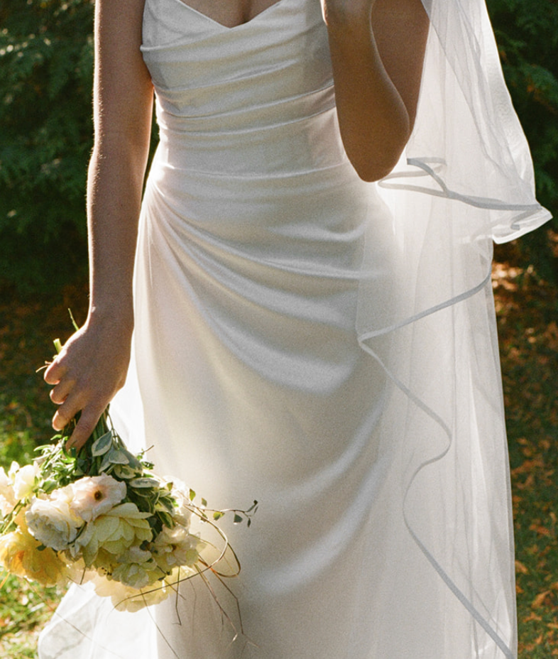 The Marbella Veil | Ribbon Edge Cathedral Wedding Veil with blusher