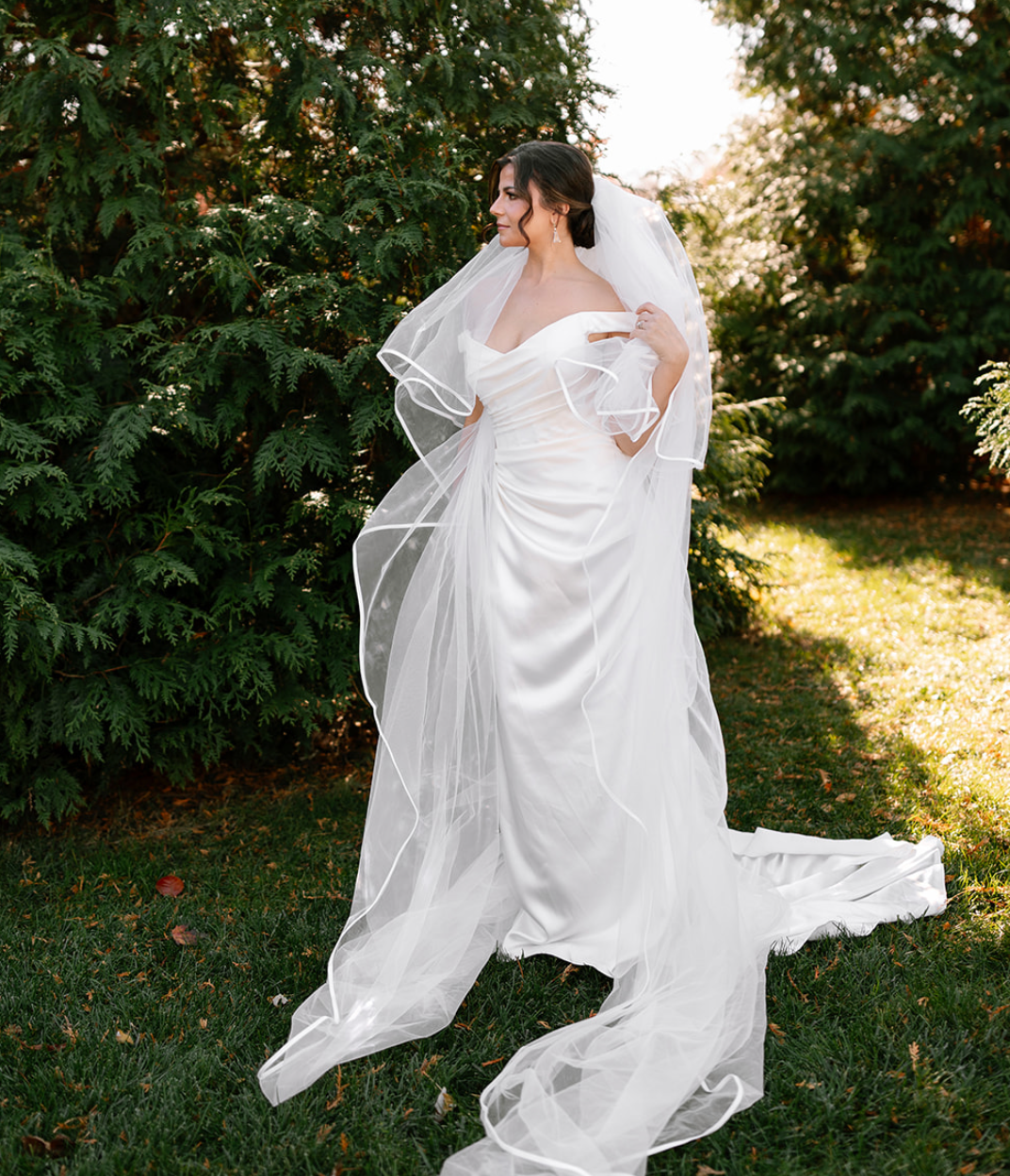 The Marbella Veil | Ribbon Edge Cathedral Wedding Veil with blusher