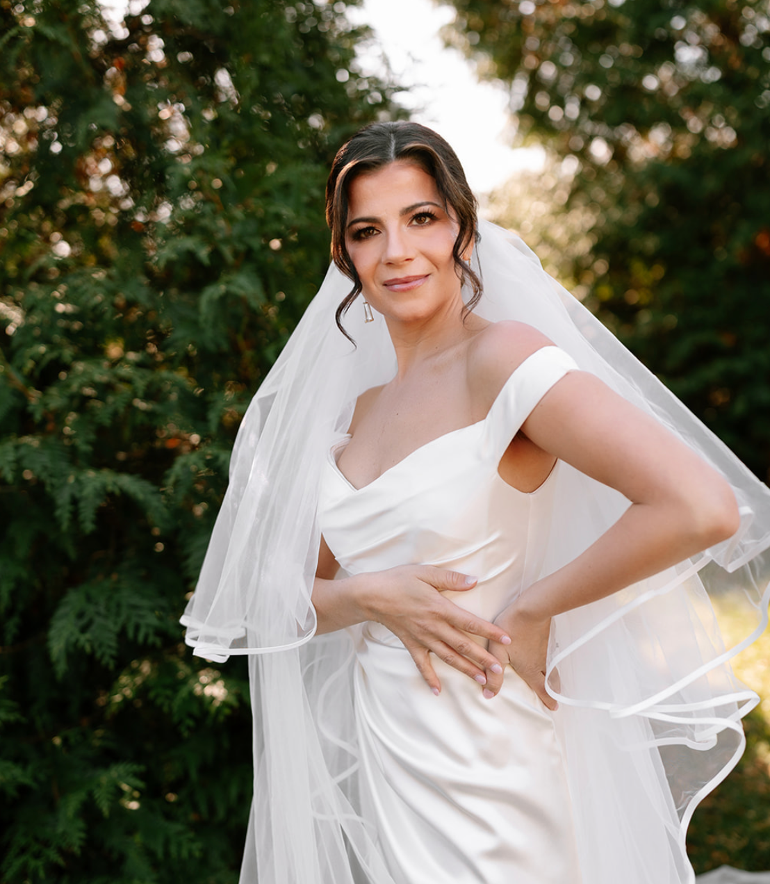 The Marbella Veil | Ribbon Edge Cathedral Wedding Veil with blusher