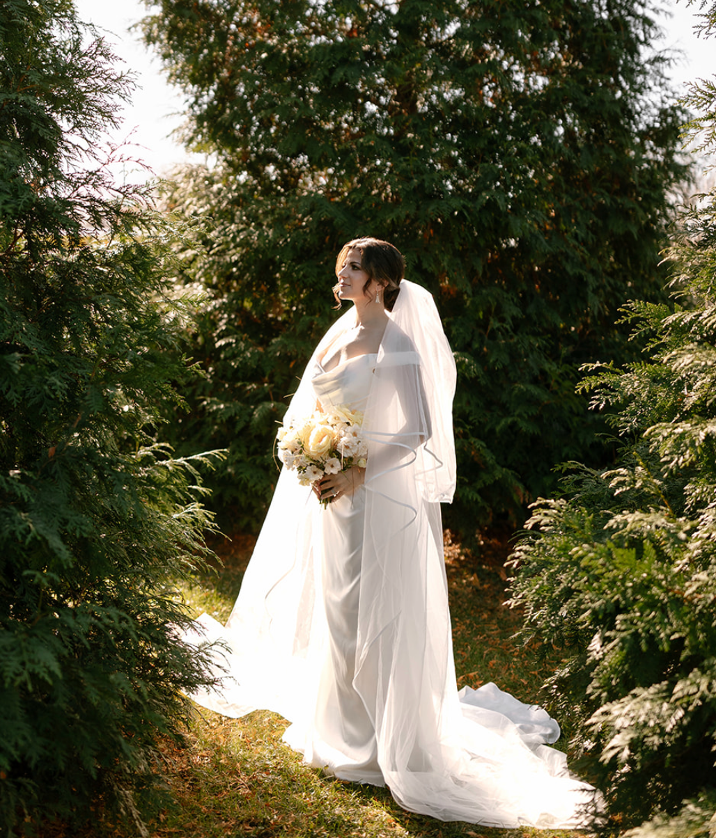 The Marbella Veil | Ribbon Edge Cathedral Wedding Veil with blusher